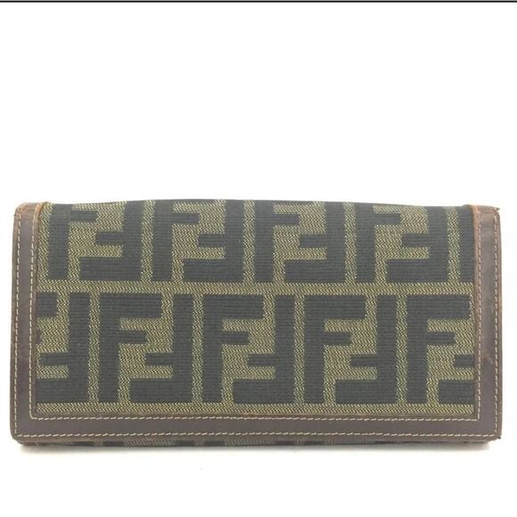 FENDI ZuccaCanvas Leather Bifold Long Wallet/1J2133